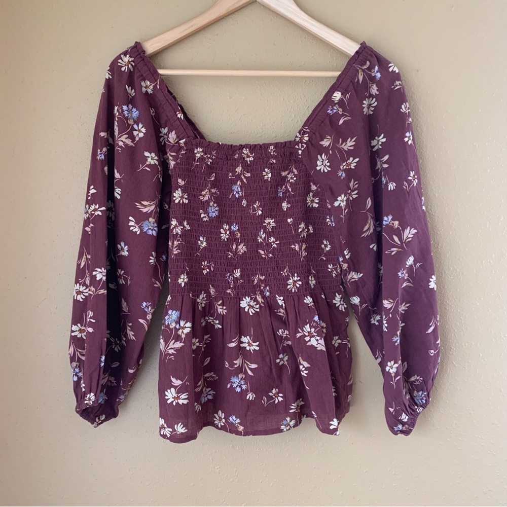 Madewell Women's Lucie Smocked Square Neck Peplum Beatrice Floral Blouse
